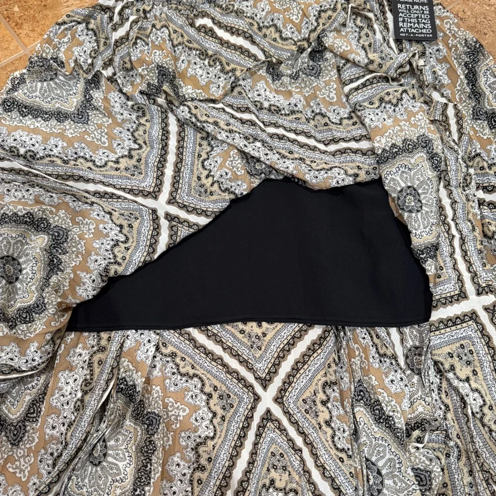 Michael Kors Women's Midi Skirt L Large Maxi Flowy Pleated‎ Geometric Bone NWT